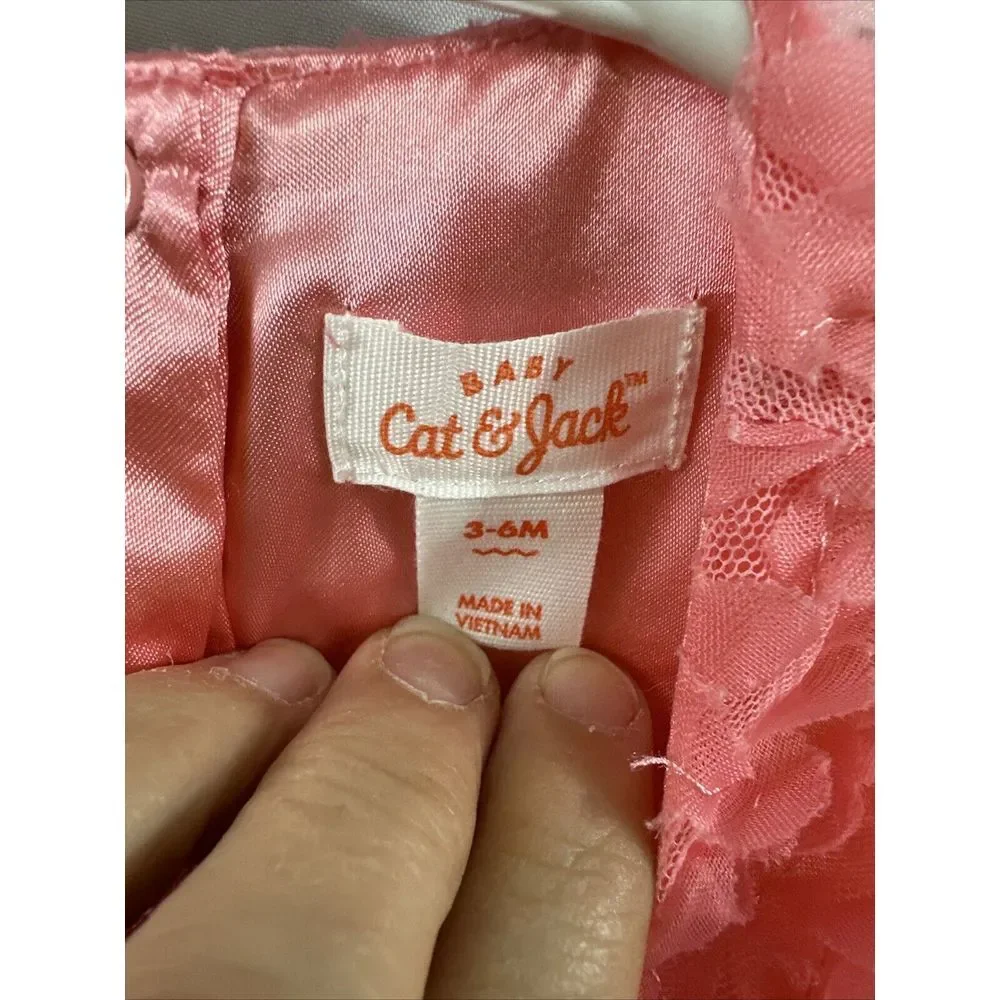 Cat and Jack Baby Girl Coral Pink Dress 3-6mo Ruffles - Picture 8 of 10